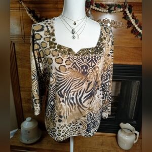 Ruby Rd Vintage Lady's SquareNeck Tee With Embellishments